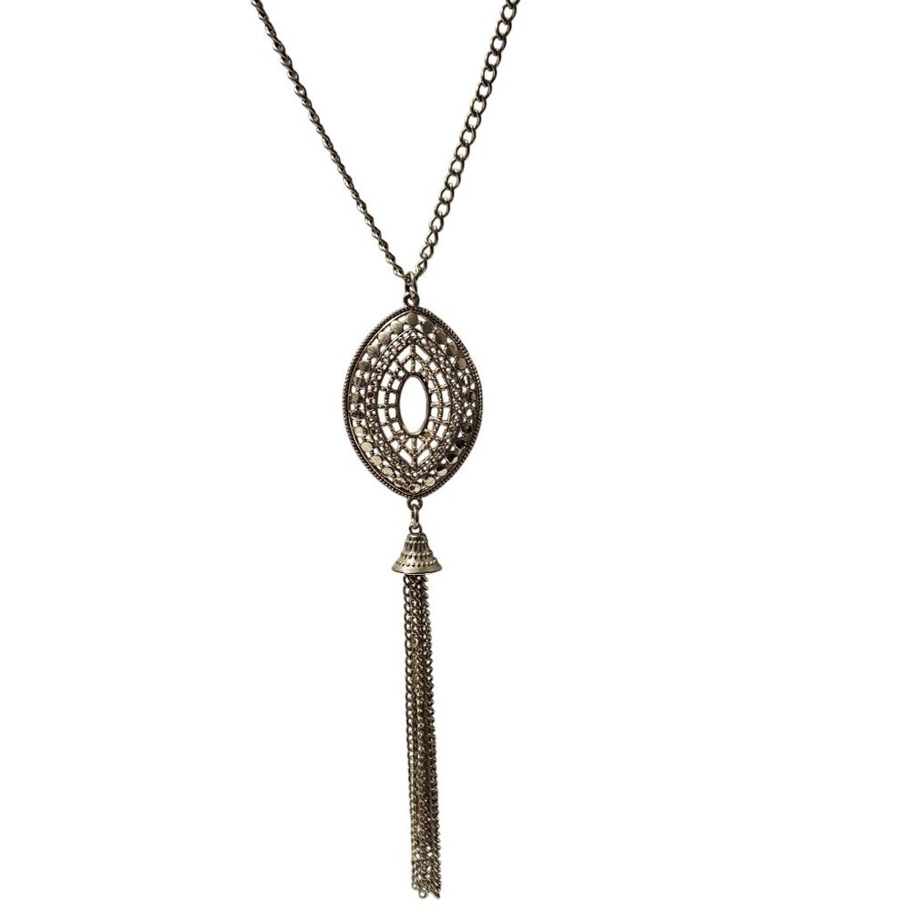 Vintage Gold Tone Chain Tassel Pendant Necklace Elegant Statement Jewelry Women